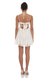 Dotted Lace Mesh Dress in White